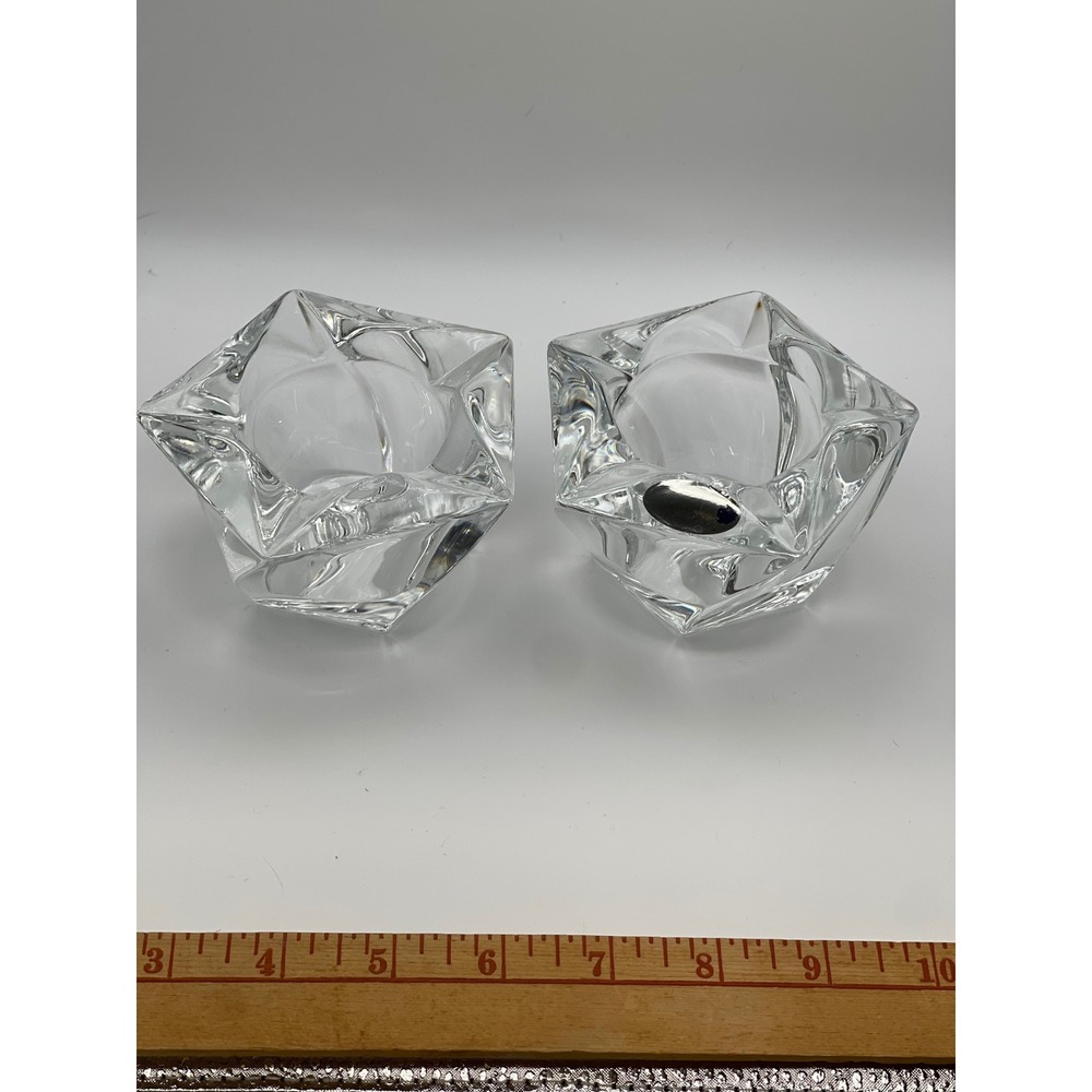 PartyLite Crystal Votive Candle Holders Pair Heavy Faceted Geometric Glass Chip* - Picture 1 of 7